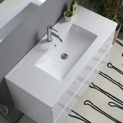 Kiamami Valentina Meuble De Salle De Bain Avec Tiroirs 100Cm Lavabo Et Miroir Blanc Brillant - Benaco