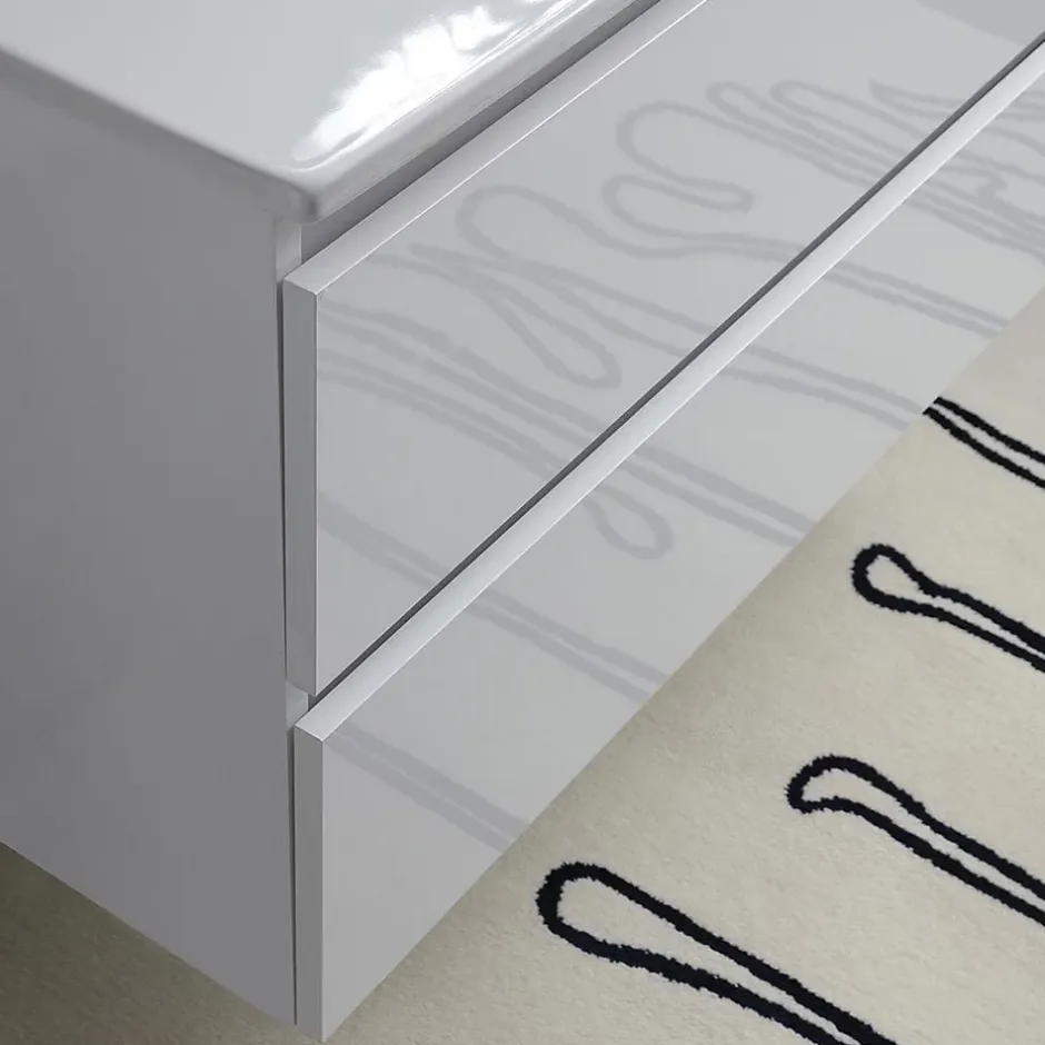 Kiamami Valentina Meuble De Salle De Bain Avec Tiroirs 100Cm Lavabo Et Miroir Blanc Brillant - Benaco