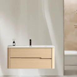 Jindoli Meuble de salle de bain avec vasque 100 cm effet chêne naturel Aquabale* Meuble Vasque