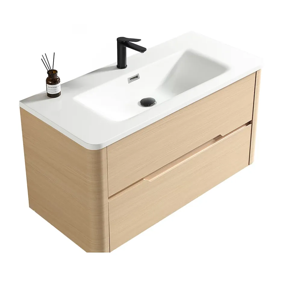 Jindoli Meuble de salle de bain avec vasque 100 cm effet chêne naturel Aquabale* Meuble Vasque