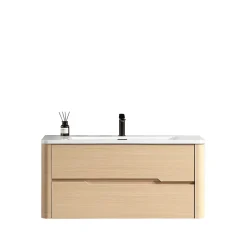 Jindoli Meuble de salle de bain avec vasque 100 cm effet chêne naturel Aquabale* Meuble Vasque