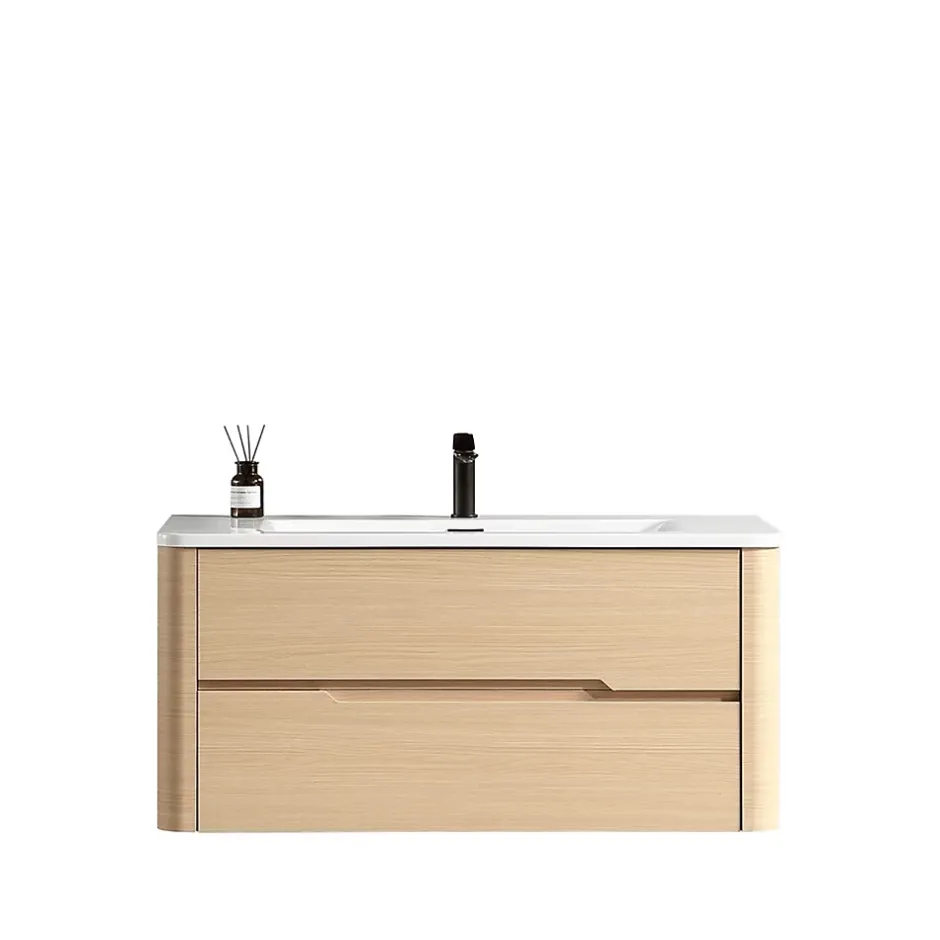 Jindoli Meuble de salle de bain avec vasque 100 cm effet chêne naturel Aquabale* Meuble Vasque