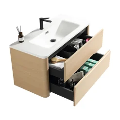Jindoli Meuble de salle de bain avec vasque 100 cm effet chêne naturel Aquabale* Meuble Vasque