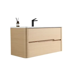 Jindoli Meuble de salle de bain avec vasque 100 cm effet chêne naturel Aquabale* Meuble Vasque