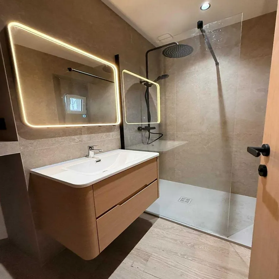 Jindoli Meuble de salle de bain avec vasque 100 cm effet chêne naturel Aquabale* Meuble Vasque