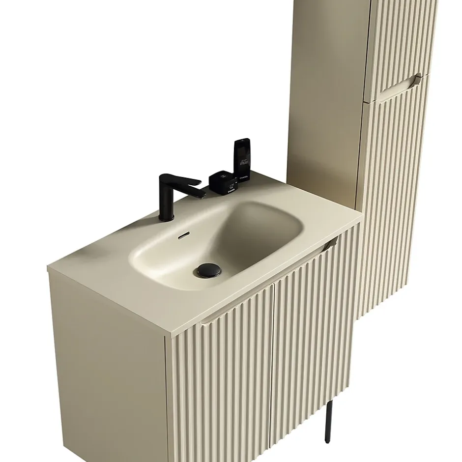 Jindoli Meuble de salle de bain avec vasque 80 cm amande Aquavenus* Meuble Vasque