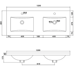 AICA Sanitaire Meuble de salle de bain avec double vasque chêne, meuble suspendu 120 cm avec double porte chêne* Meuble Vasque