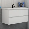 AICA Sanitaire Meuble de salle de bain avec vasque, 100 cm 2 tiroirs à fermeture amortie blanc, meuble suspendu* Meuble Vasque
