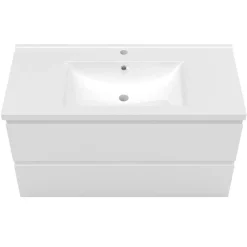 AICA Sanitaire Meuble de salle de bain avec vasque, 100 cm 2 tiroirs à fermeture amortie blanc, meuble suspendu* Meuble Vasque