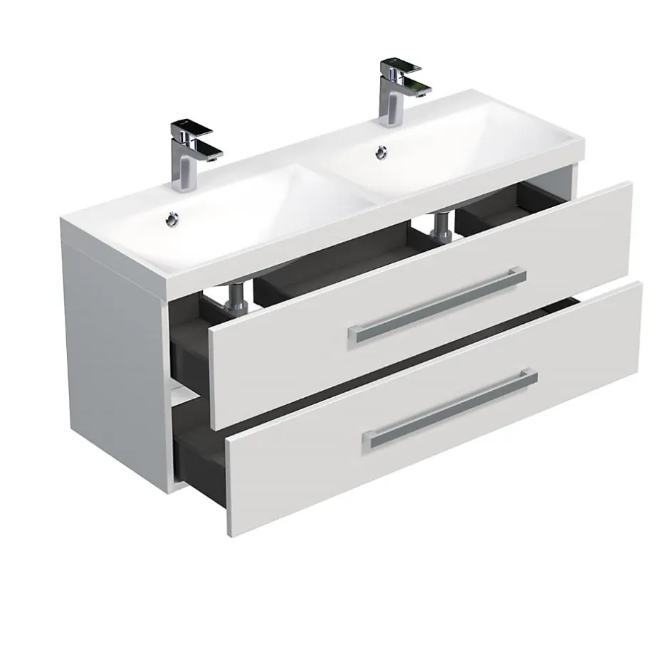 Naturel Meuble de salle de bain avec double vasque Cube Way 120x40 cm blanc brillant (CUBE2120ZBL)