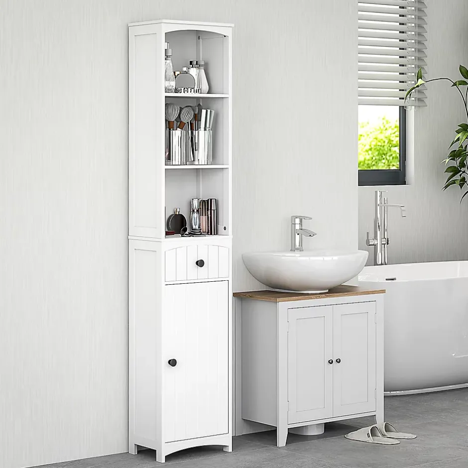 ProximaX Meuble de salle de bain, armoire haute à 3 étagères et 1 tiroir, étagère de salle de bain, meuble de salle de bain, blanc* Meuble Wc