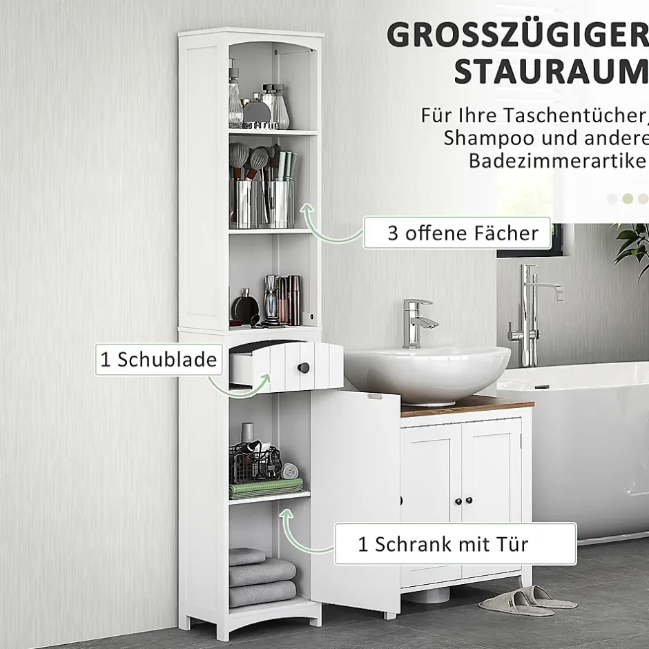 ProximaX Meuble de salle de bain, armoire haute à 3 étagères et 1 tiroir, étagère de salle de bain, meuble de salle de bain, blanc* Meuble Wc