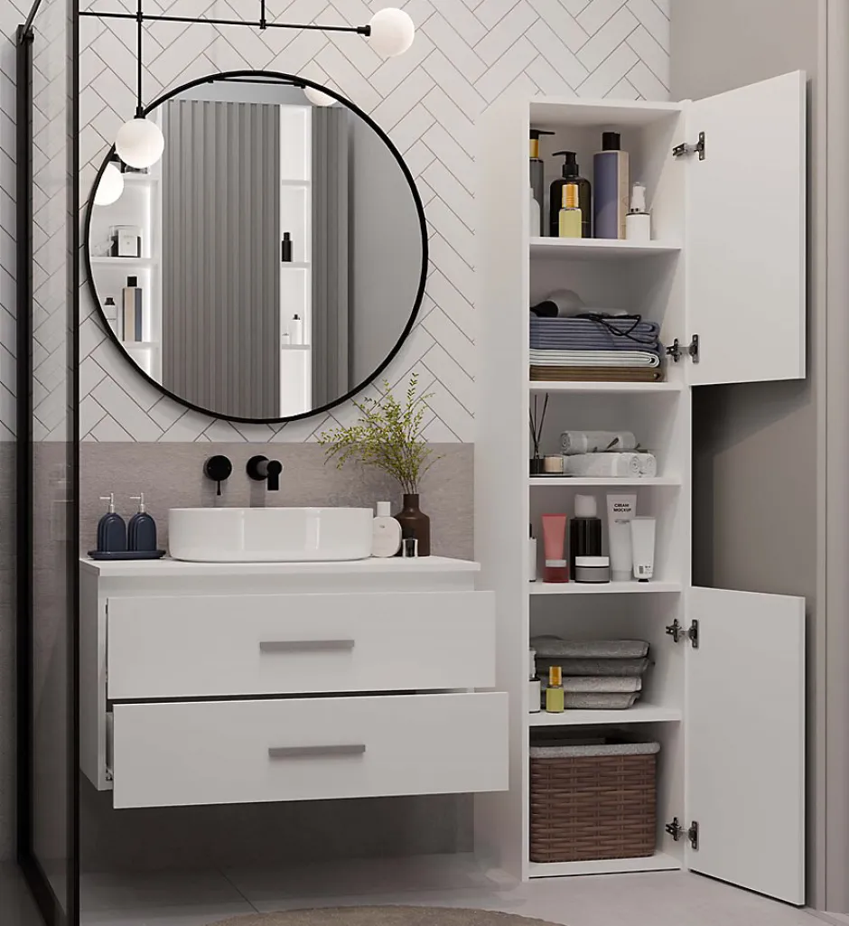 3xE Living Meuble de salle de bain, blanc, 80 x 45 x 50 cm* Meuble Sous-Vasque