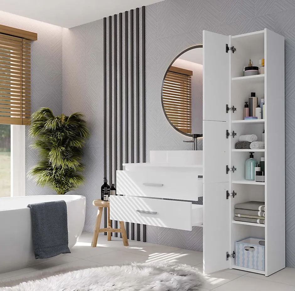 3xE Living Meuble de salle de bain, blanc, 80 x 45 x 50 cm* Meuble Sous-Vasque