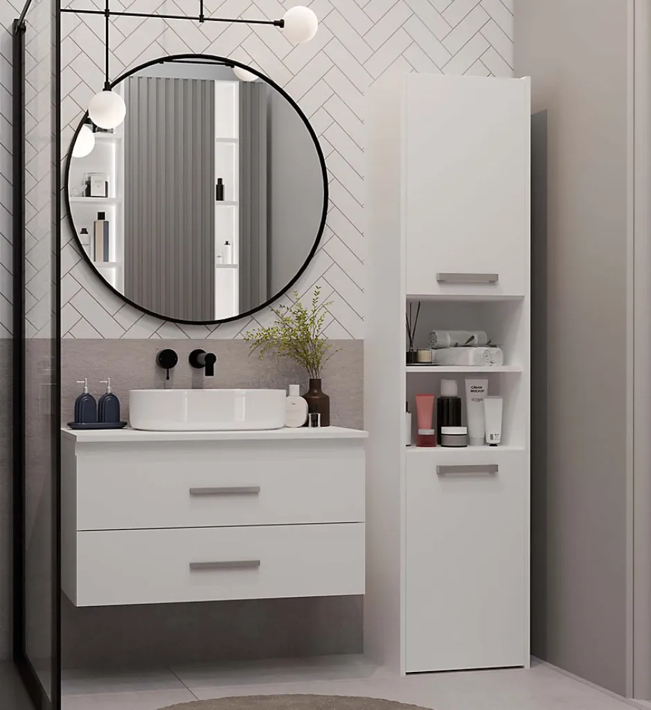 3xE Living Meuble de salle de bain, blanc, 80 x 45 x 50 cm* Meuble Sous-Vasque