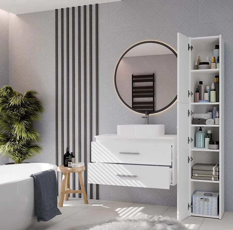 3xE Living Meuble de salle de bain, blanc, 80 x 45 x 50 cm* Meuble Sous-Vasque