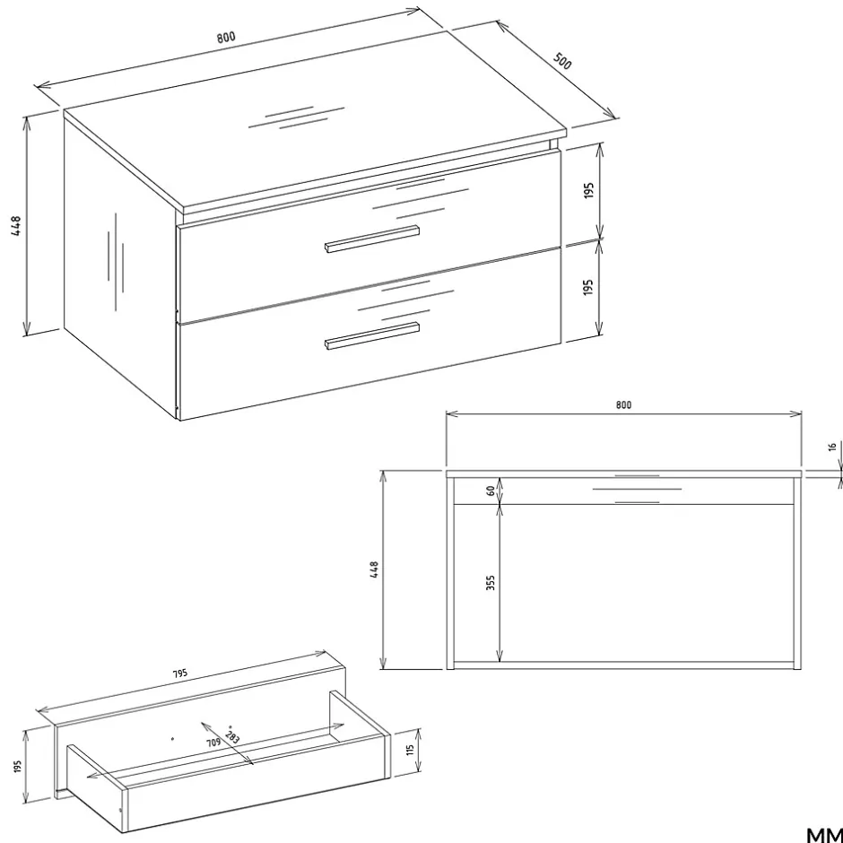 3xE Living Meuble de salle de bain, blanc, 80 x 45 x 50 cm* Meuble Sous-Vasque