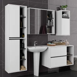 3xE Living Meuble de salle de bain, blanc/gris graphite, 50 x 170 x 30 cm* Armoire De Salle De Bains