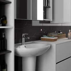 3xE Living Meuble de salle de bain, blanc/gris graphite, 50 x 170 x 30 cm* Armoire De Salle De Bains