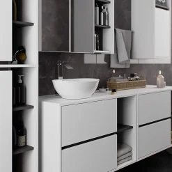 3xE Living Meuble de salle de bain, blanc/gris graphite, 50 x 170 x 30 cm* Armoire De Salle De Bains