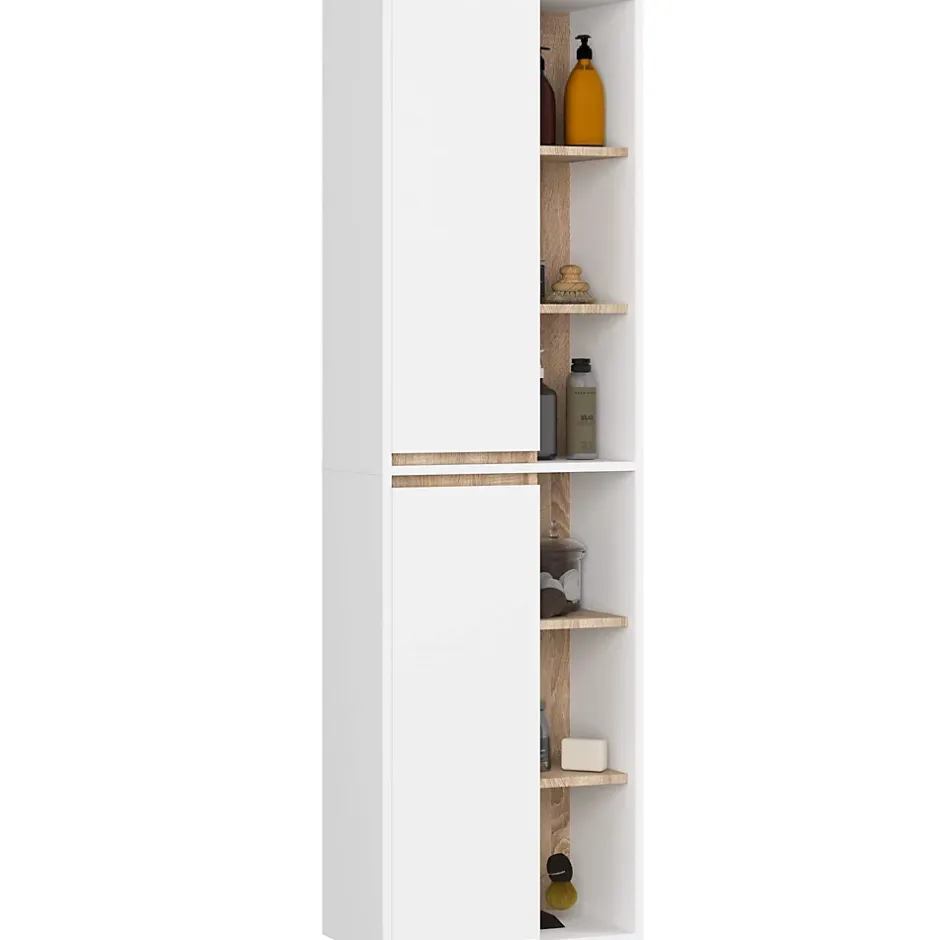 3xE Living Meuble de salle de bain, blanc/chêne Sonoma, 50 x 170 x 30 cm