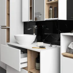 3xE Living Meuble de salle de bain, blanc/chêne Sonoma, 50 x 170 x 30 cm