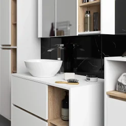 3xE Living Meuble de salle de bain, blanc/chêne Sonoma, 35 x 80 x 30 cm* Armoire De Salle De Bains