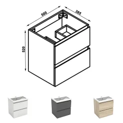 AICA Sanitaire Meuble de salle de bain blanc 50cm, suspendu avec 2 tiroirs* Meuble Sous-Vasque