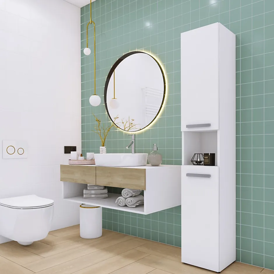 3xE Living Meuble de salle de bain, blanc mat, blanc brillant, 30 x 174 x 30 cm* Armoire De Salle De Bains