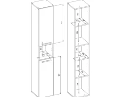 3xE Living Meuble de salle de bain, blanc mat, blanc brillant, 30 x 174 x 30 cm* Armoire De Salle De Bains