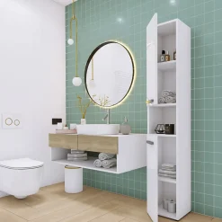 3xE Living Meuble de salle de bain, blanc mat, blanc brillant, 30 x 174 x 30 cm* Armoire De Salle De Bains