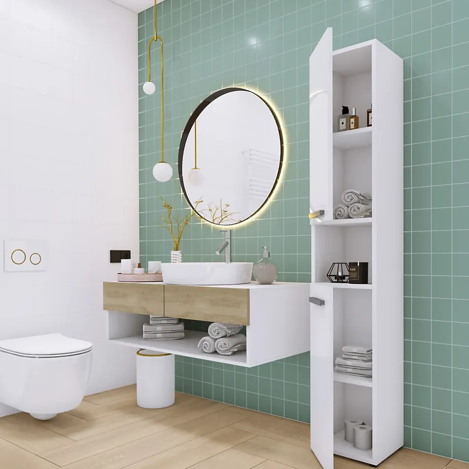 3xE Living Meuble de salle de bain, blanc mat, blanc brillant, 30 x 174 x 30 cm* Armoire De Salle De Bains