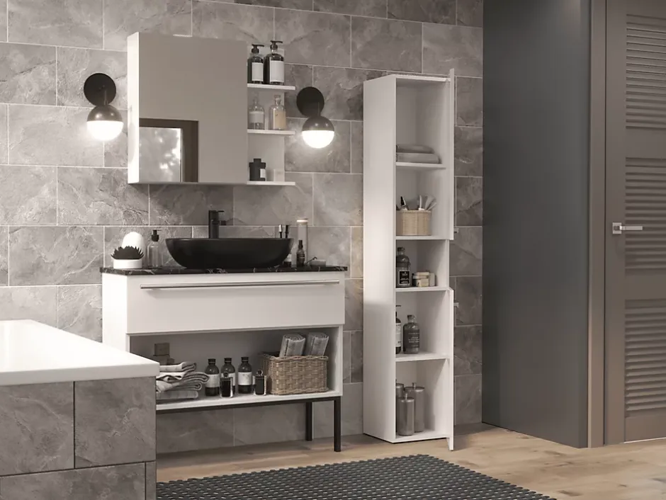 3xE Living Meuble de salle de bain, blanc mat, blanc brillant, 30 x 174 x 30 cm* Armoire De Salle De Bains