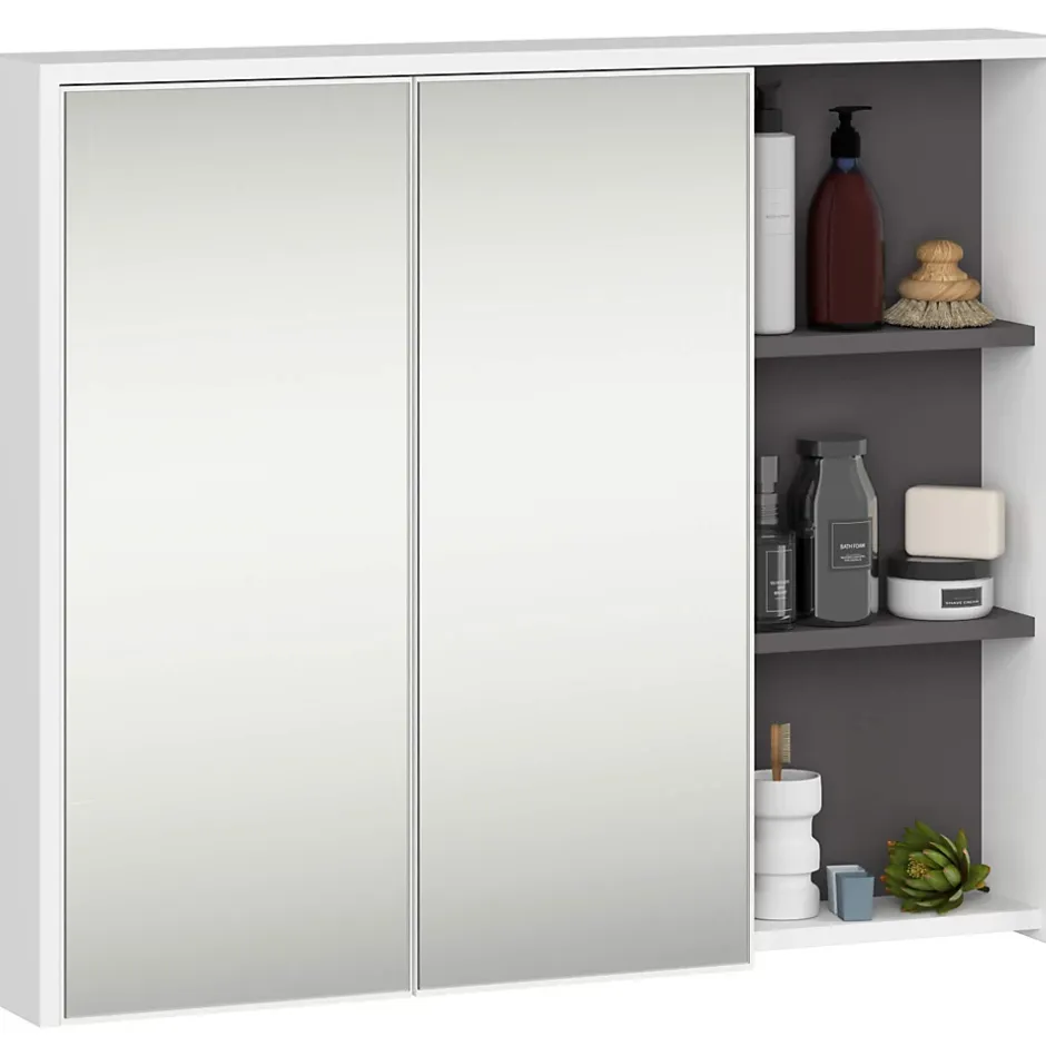 3xE Living Meuble de salle de bain, blanc/gris graphite, 90 x 75 x 15 cm