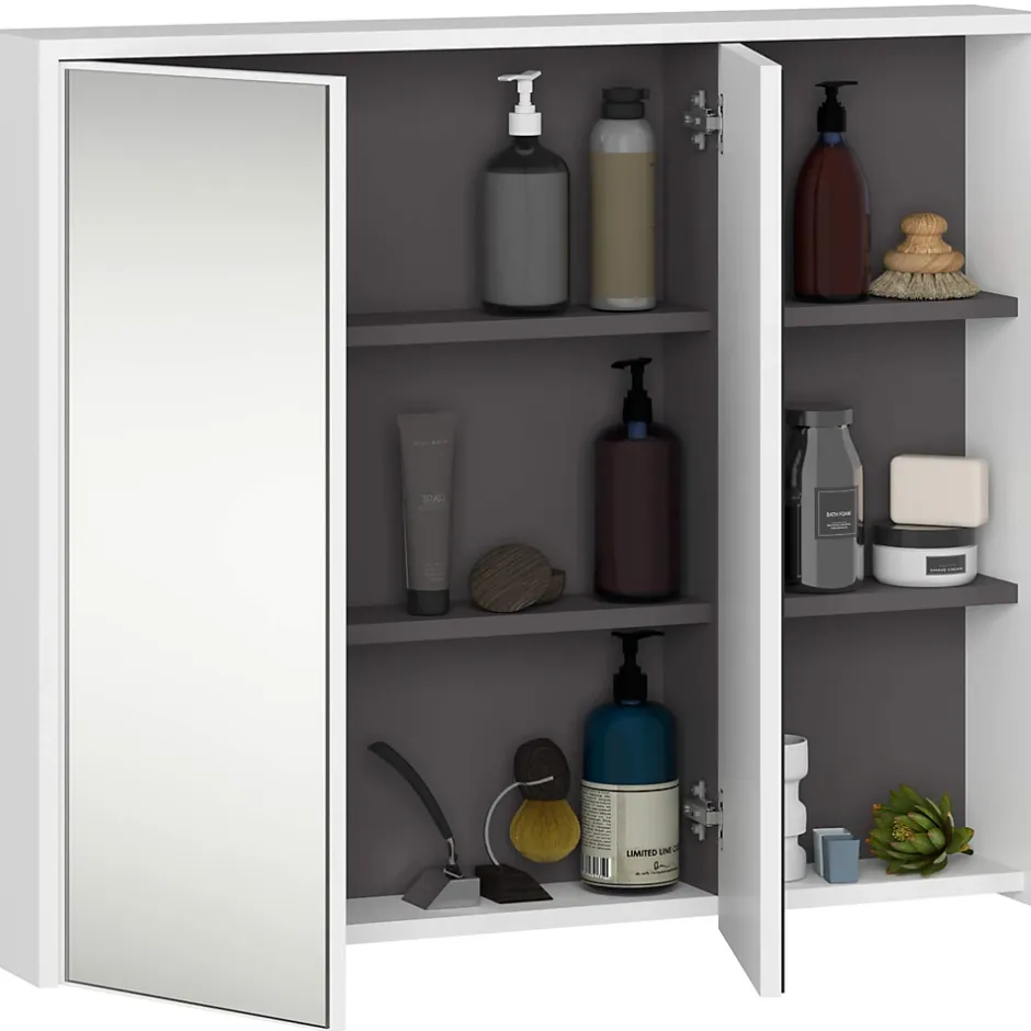 3xE Living Meuble de salle de bain, blanc/gris graphite, 90 x 75 x 15 cm