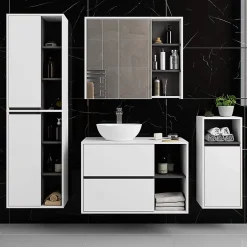 3xE Living Meuble de salle de bain, blanc/gris graphite, 90 x 75 x 15 cm