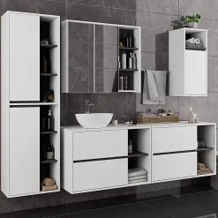 3xE Living Meuble de salle de bain, blanc/gris graphite, 90 x 75 x 15 cm