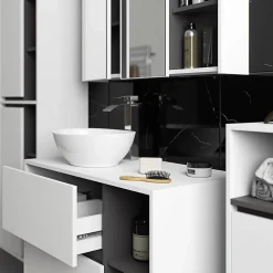 3xE Living Meuble de salle de bain, blanc/gris graphite, 90 x 75 x 15 cm