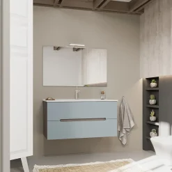 Kiamami Valentina Meuble De Salle De Bain Bleu Mat Et Chêne Naturel 100 Cm - Magnolia