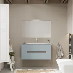 Kiamami Valentina Meuble De Salle De Bain Bleu Mat Et Chêne Naturel 100 Cm - Magnolia