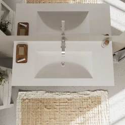 Kiamami Valentina Meuble De Salle De Bain Bleu Mat Et Chêne Naturel 100 Cm - Magnolia