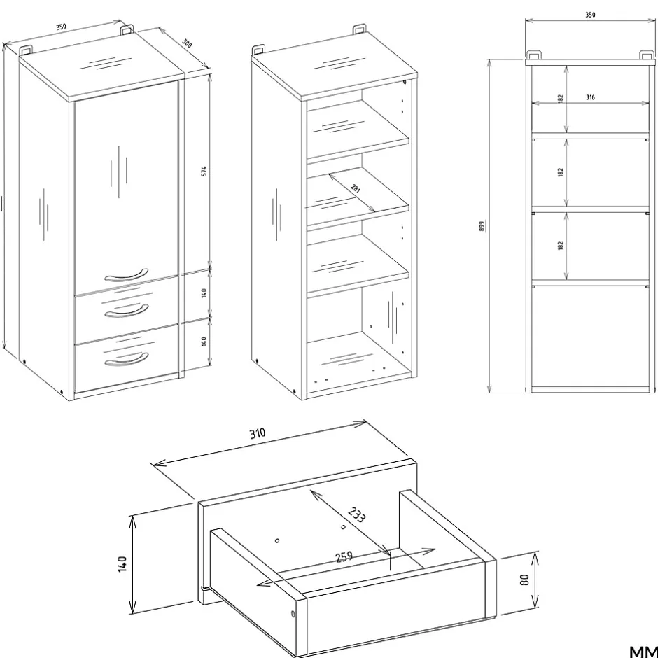 3xE Living Meuble de salle de bain, blanc, 35 x 67 x 30 cm