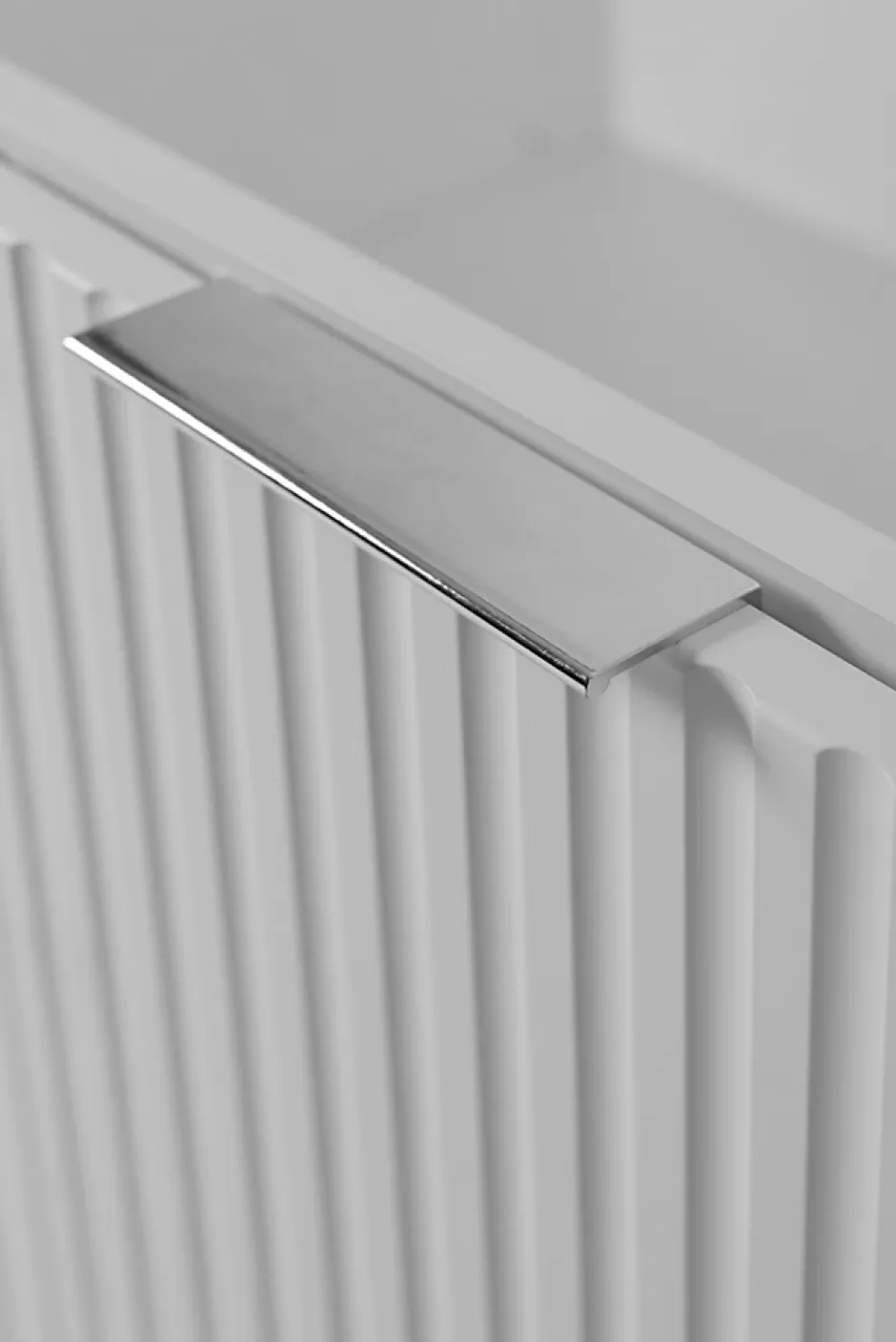 3xE Living Meuble de salle de bain, Blanc + poignée argentée, 40 x 57 x 46 cm* Lave-Mains