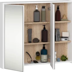3xE Living Meuble de salle de bain, blanc/chêne Sonoma, 90 x 75 x 15 cm* Armoire De Toilette