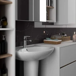 3xE Living Meuble de salle de bain, blanc/chêne Sonoma, 90 x 75 x 15 cm* Armoire De Toilette
