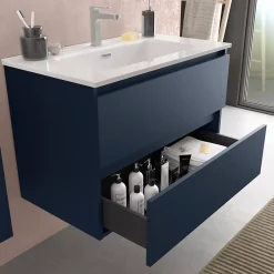 Cygnus bath Meuble de salle de bain BEQUIA 60cm Bleu mat Vasque Porcelaine* Meuble Vasque