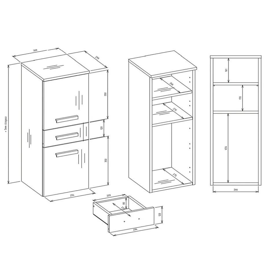 3xE Living Meuble de salle de bain, blanc mat, 85 x 30 x 30 cm* Armoire De Salle De Bains