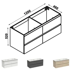 AICA Sanitaire Meuble de salle de bain chêne 120cm, suspendu avec 4 tiroirs