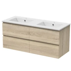 AICA Sanitaire Meuble de salle de bain chêne 120cm, suspendu avec 4 tiroirs