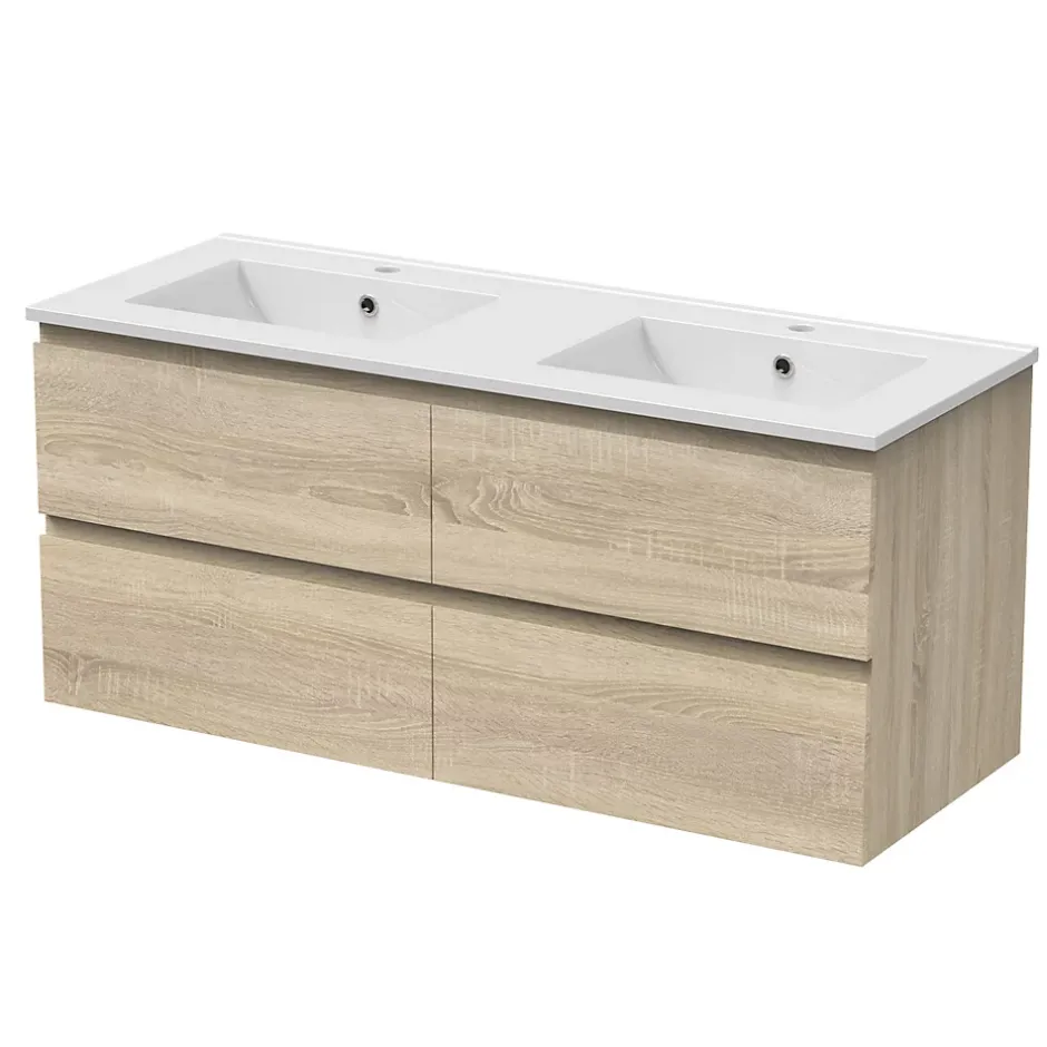 AICA Sanitaire Meuble de salle de bain chêne 120cm, suspendu avec 4 tiroirs